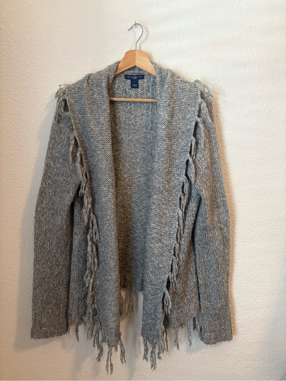 Bandolino Grey Open-Front Fringe Sweater Cardigan